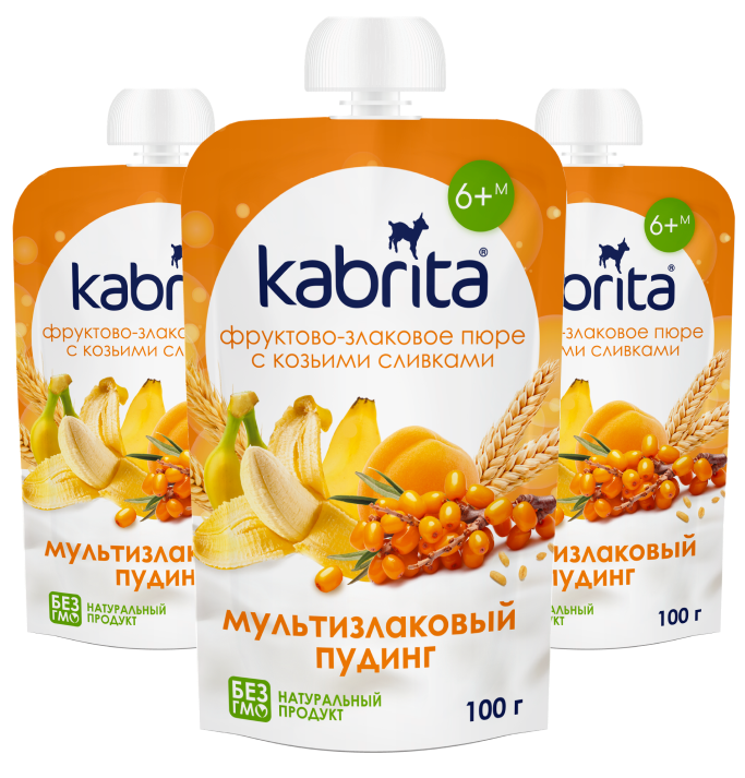 Пюре Kabrita® мультизлаковый пудинг с облепихой 100 г 6 шт. с 6 месяцев