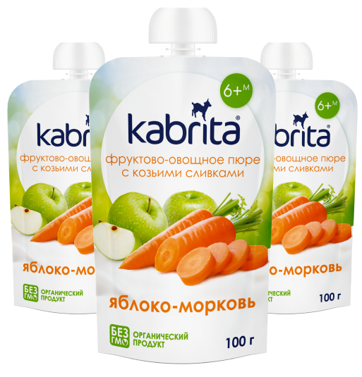 Пюре Kabrita® яблоко-морковь 100 г 6 шт. с 6 месяцев